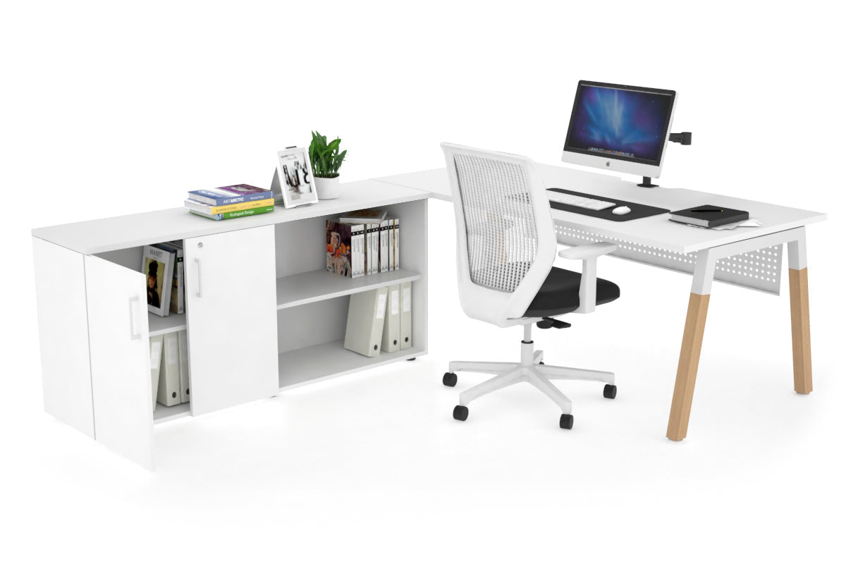 Quadro Wood Executive Setting - White Frame [1800L x 800W with Cable Scallop] Jasonl white white modesty 2 door open storage cabinet