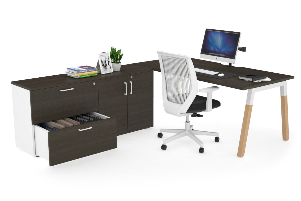 Quadro Wood Executive Setting - White Frame [1800L x 800W with Cable Scallop] Jasonl dark oak none 2 drawer 2 door filing cabinet