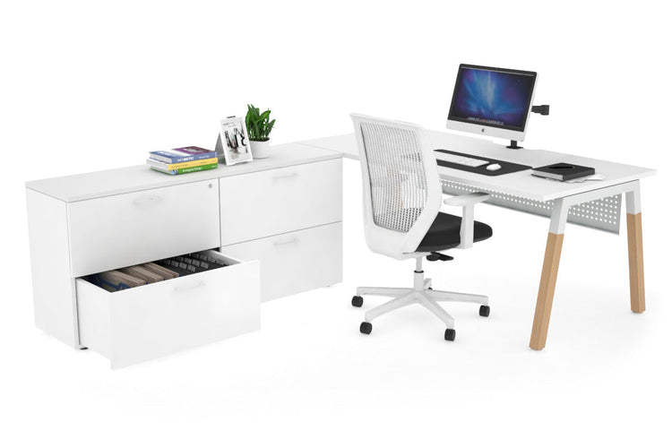 Quadro Wood Executive Setting - White Frame [1800L x 800W with Cable Scallop] Jasonl white white modesty 4 drawer lateral filing cabinet