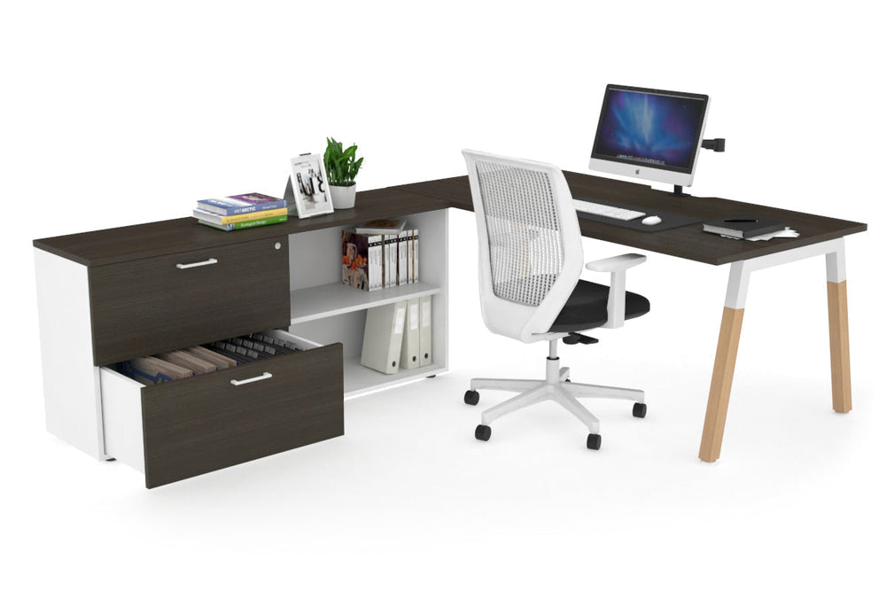 Quadro A Legs Executive Setting - Wood Legs White Cross Beam [1800L x 800W with Cable Scallop]-dark oak none 2 drawer open filing cabinet