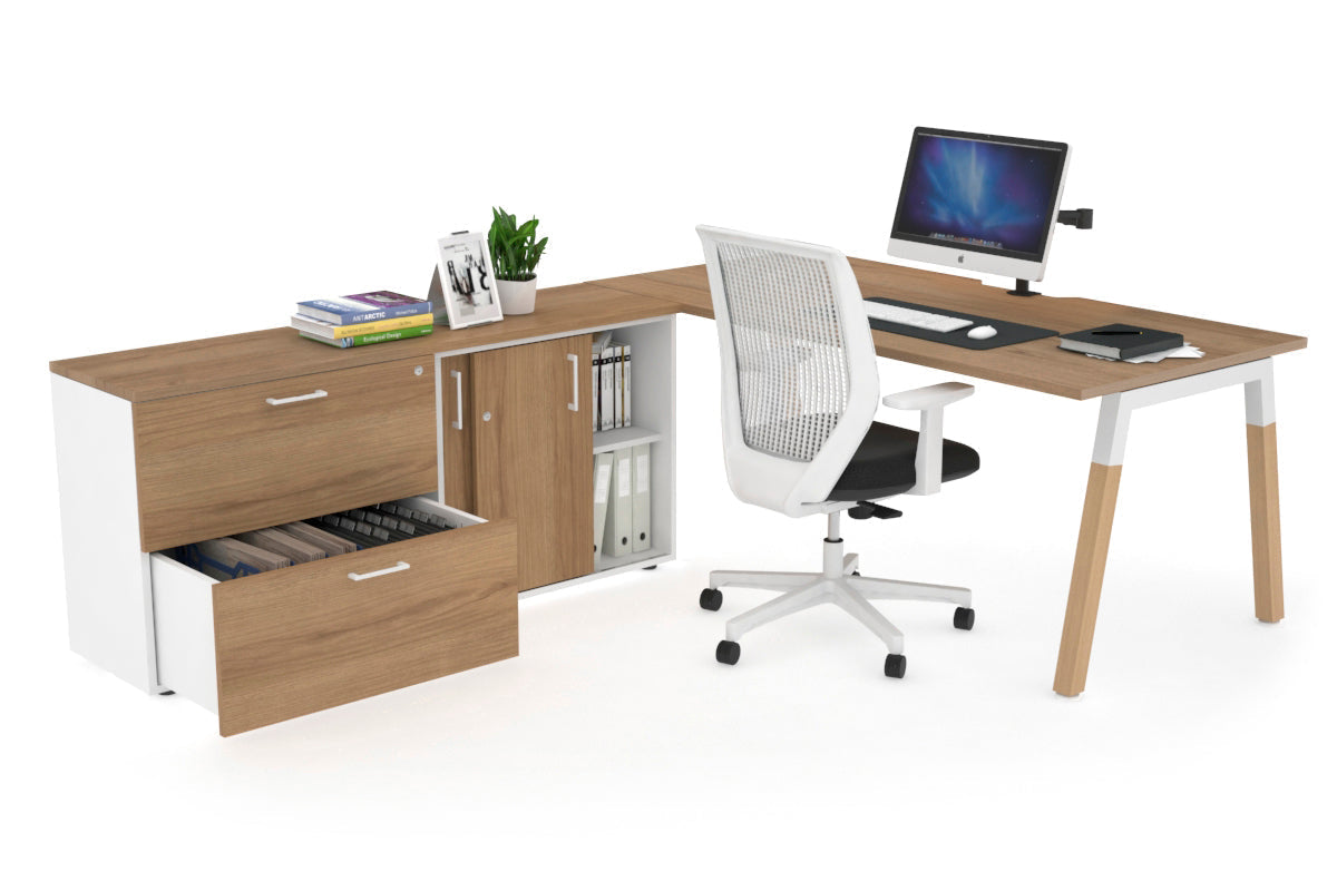 Quadro Wood Executive Setting - White Frame [1800L x 800W with Cable Scallop] Jasonl salvage oak none 2 drawer lateral sliding door credenza