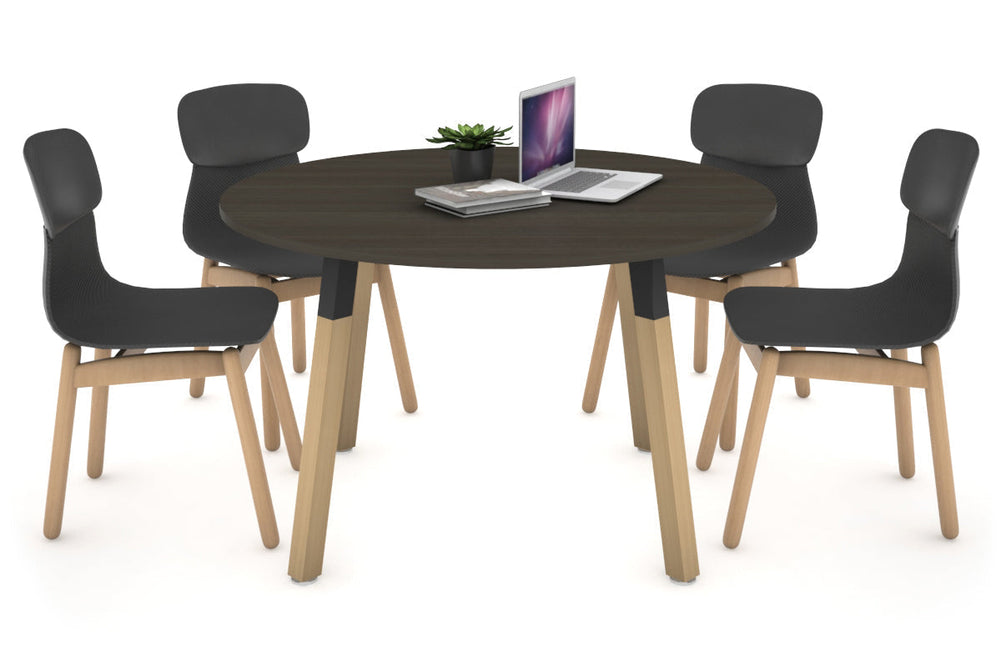 Quadro Wood Legs Round Table [1000 mm]-black bracket dark oak 