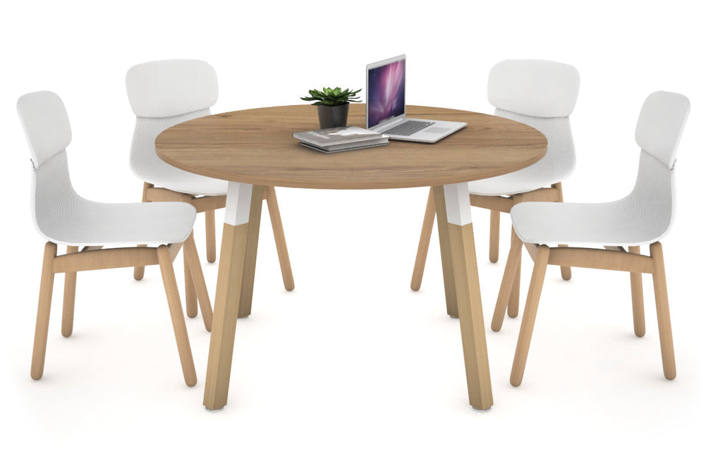 Quadro Wood Legs Round Table [1000 mm]-white bracket salvage oak 