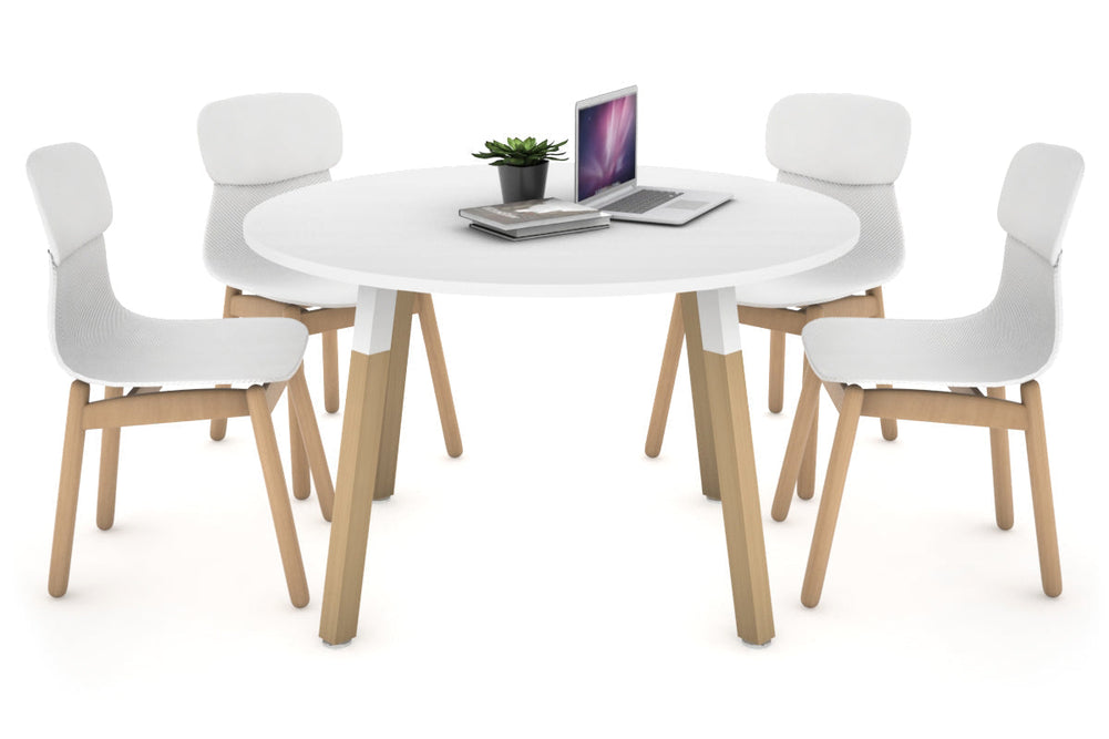 Quadro Wood Legs Round Table [1000 mm]-white bracket white 
