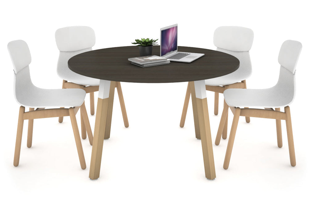 Quadro Wood Legs Round Table [1000 mm]-white bracket dark oak 