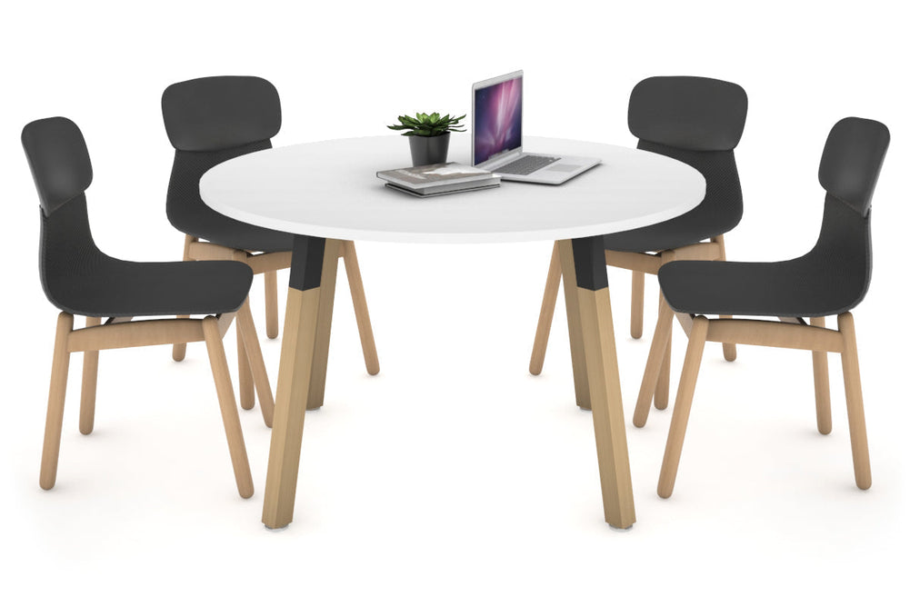 Quadro Wood Legs Round Table [1000 mm]-black bracket white 