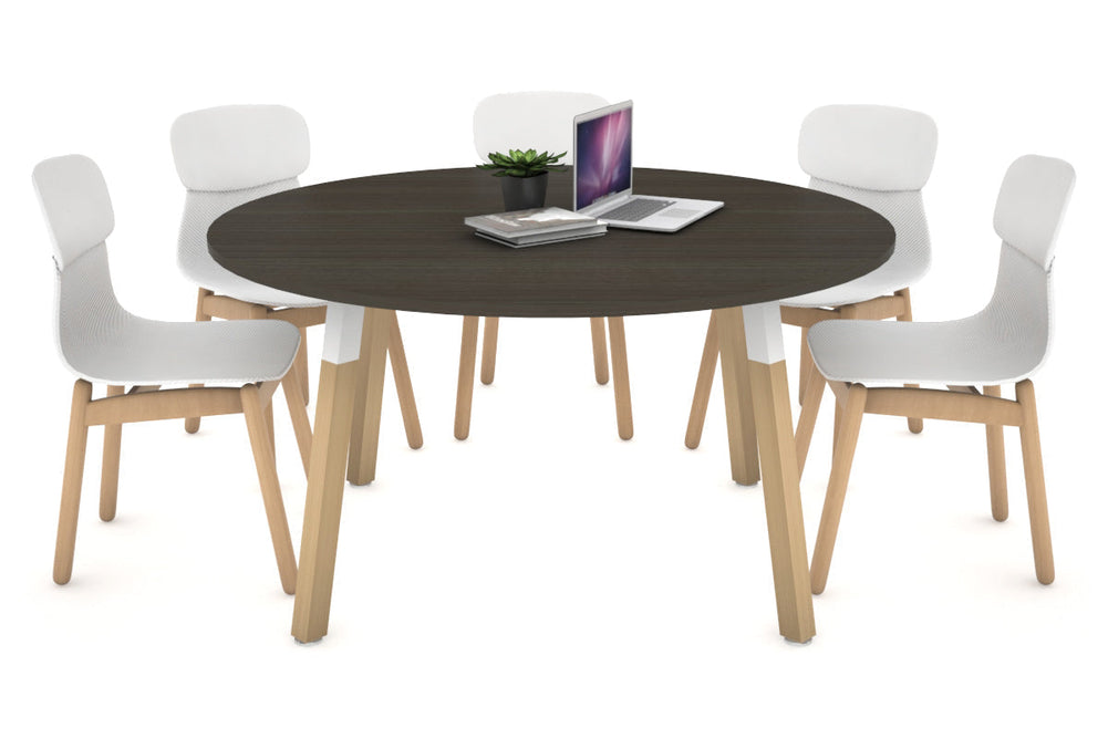 Quadro Wood Legs Round Table [1200 mm]-white bracket black 