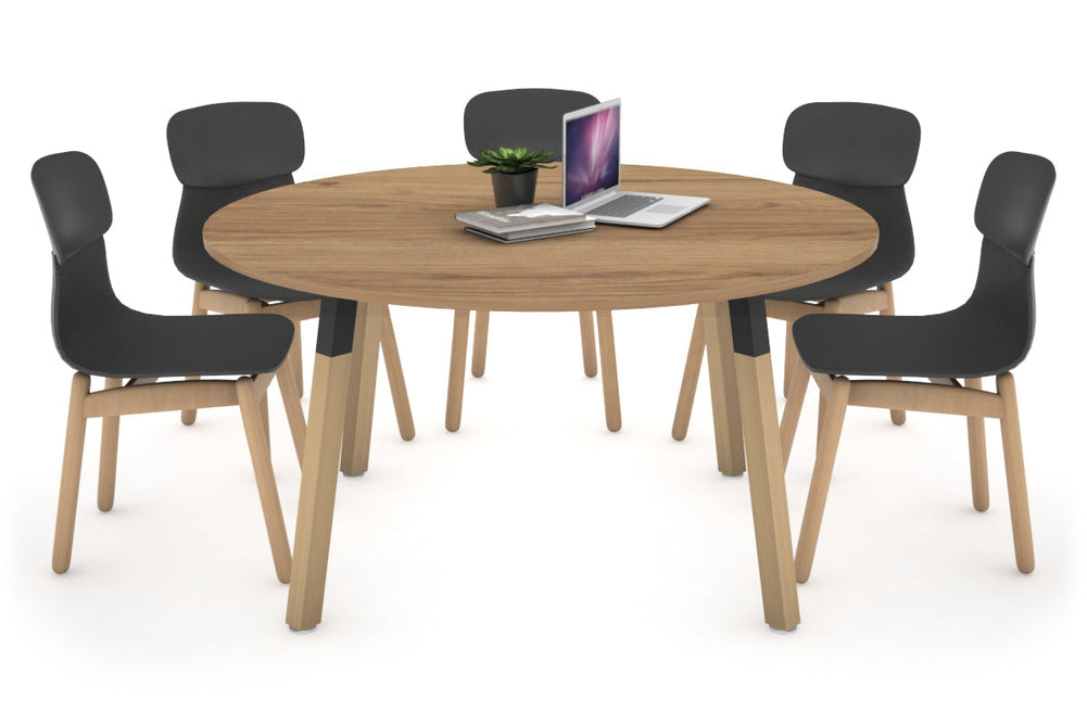 Quadro Wood Legs Round Table [1200 mm]-black bracket salvage oak 