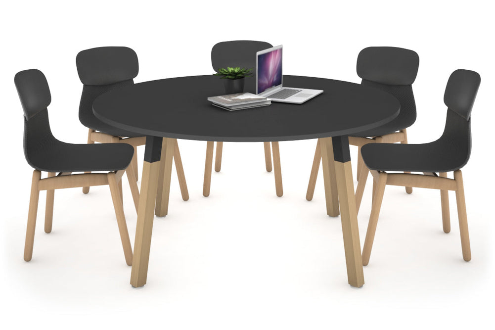 Quadro Wood Legs Round Table [1200 mm]-black bracket dark oak 