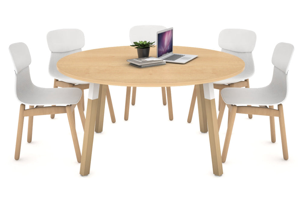 Quadro Wood Legs Round Table [1200 mm]-white bracket maple 