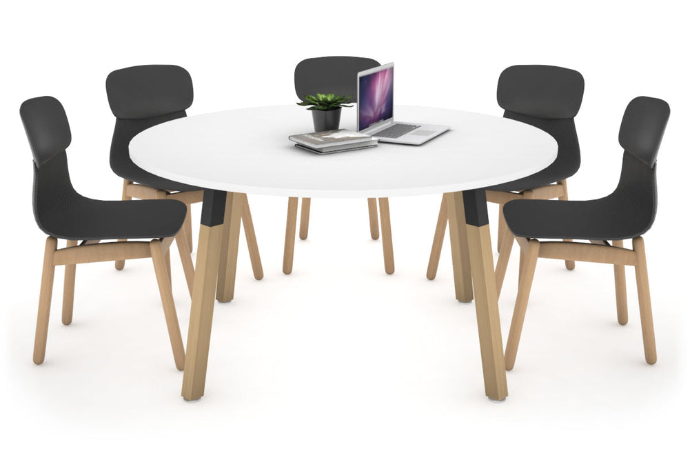 Quadro Wood Legs Round Table [1200 mm]-black bracket white 