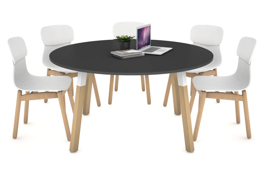 Quadro Wood Legs Round Table [1200 mm]-white bracket dark oak 