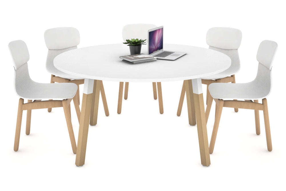 Quadro Wood Legs Round Table [1200 mm]-white bracket white 