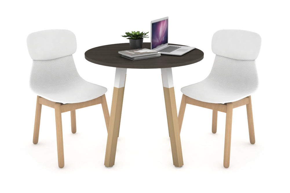 Quadro Wood Legs Round Table [600 mm]-white bracket dark oak 