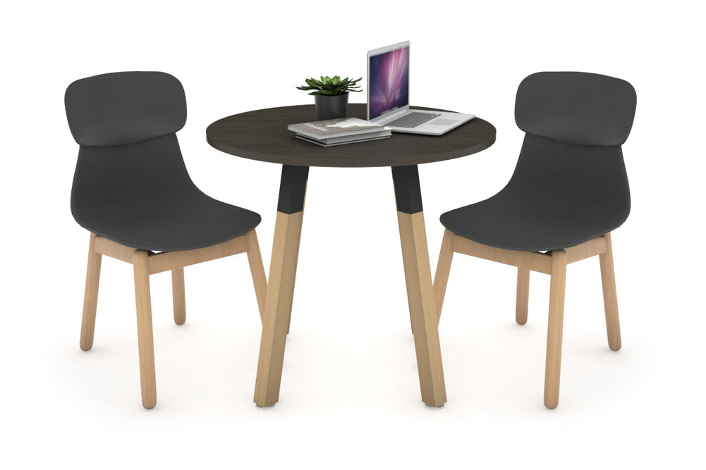 Quadro Wood Legs Round Table [600 mm]-black bracket dark oak 