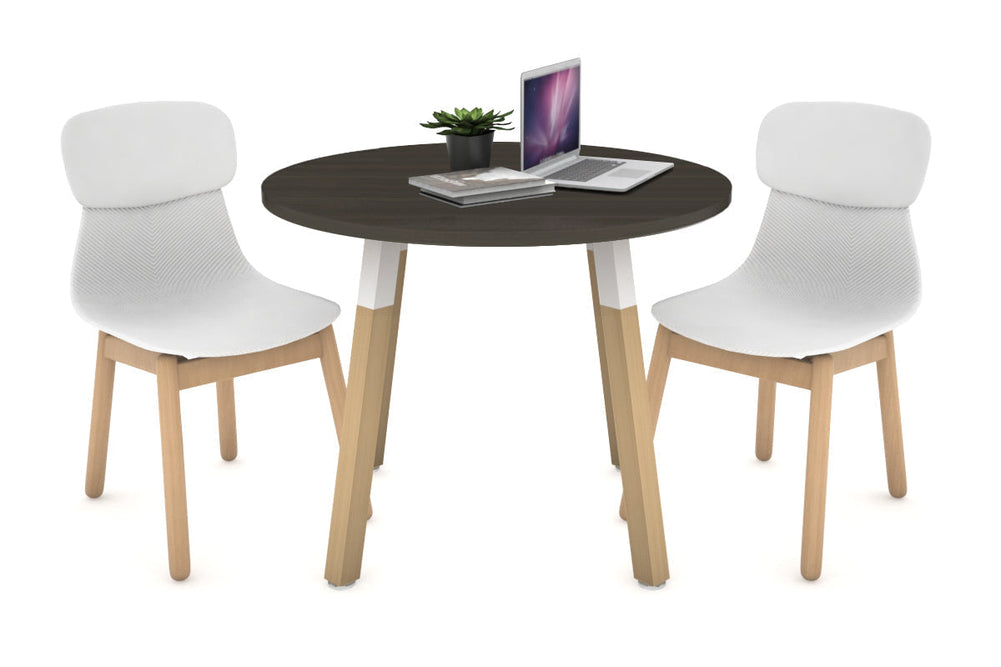 Quadro Wood Legs Round Table [800 mm]-white bracket dark oak 