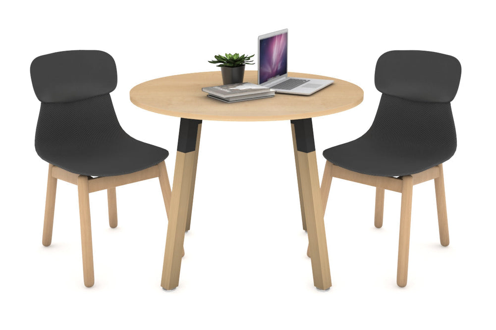 Quadro Wood Legs Round Table [800 mm]-black bracket maple 