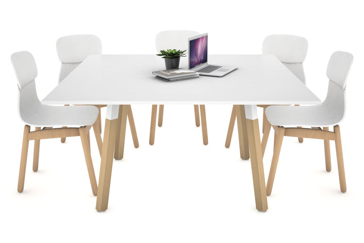 Quadro Wood Single Leg Square Table [1200L x 1200W] Jasonl white bracket white 