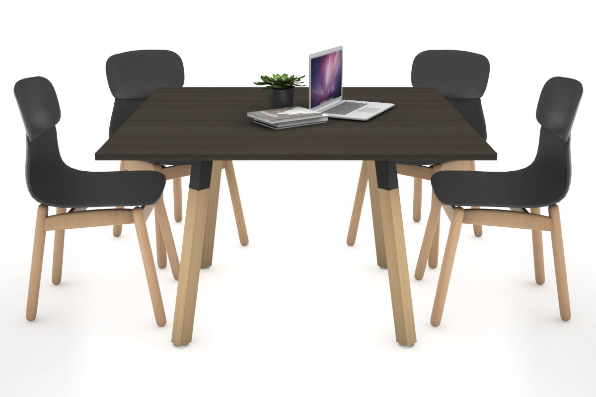 Quadro Wood Single Leg Square Table [1200L x 1200W] Jasonl black bracket dark oak 