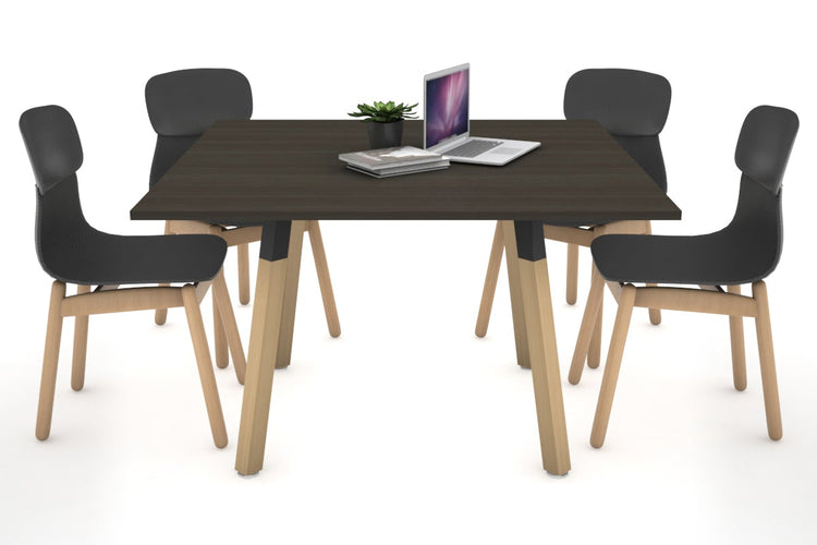 Quadro Wood Single Leg Square Table [1200L x 1200W] Jasonl black bracket dark oak 