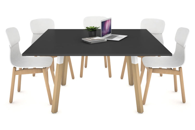 Quadro Wood Single Leg Square Table [1200L x 1200W] Jasonl white bracket dark oak 