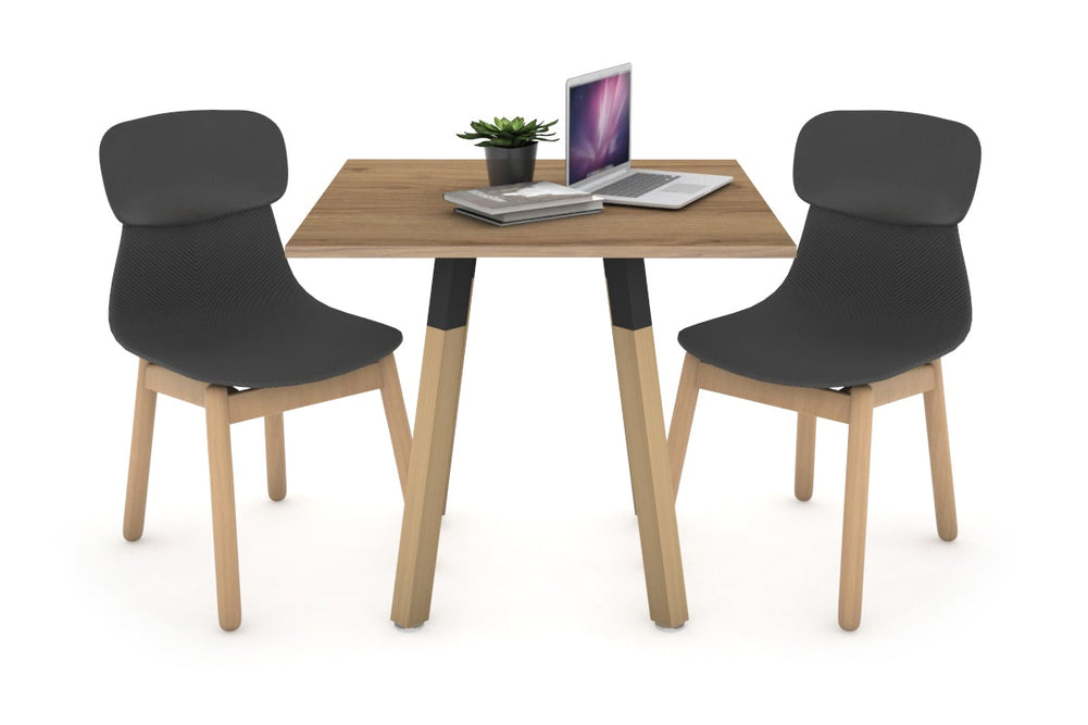 Quadro Wood Legs Square Table [700L x 700W]-black bracket salvage oak 