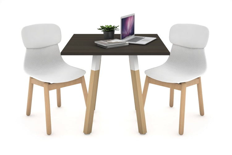 Quadro Wood Single Leg Square Table [700L x 700W] Jasonl white bracket dark oak 