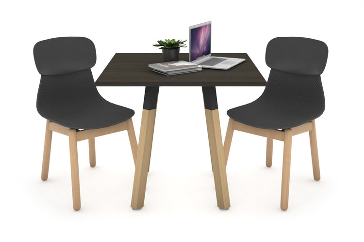 Quadro Wood Single Leg Square Table [700L x 700W] Jasonl black bracket dark oak 