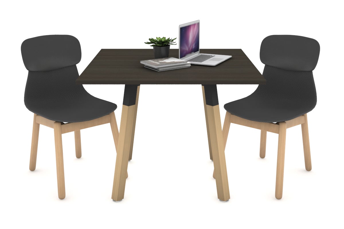 Quadro Wood Single Leg Square Table [800L x 800W] Jasonl black bracket dark oak 