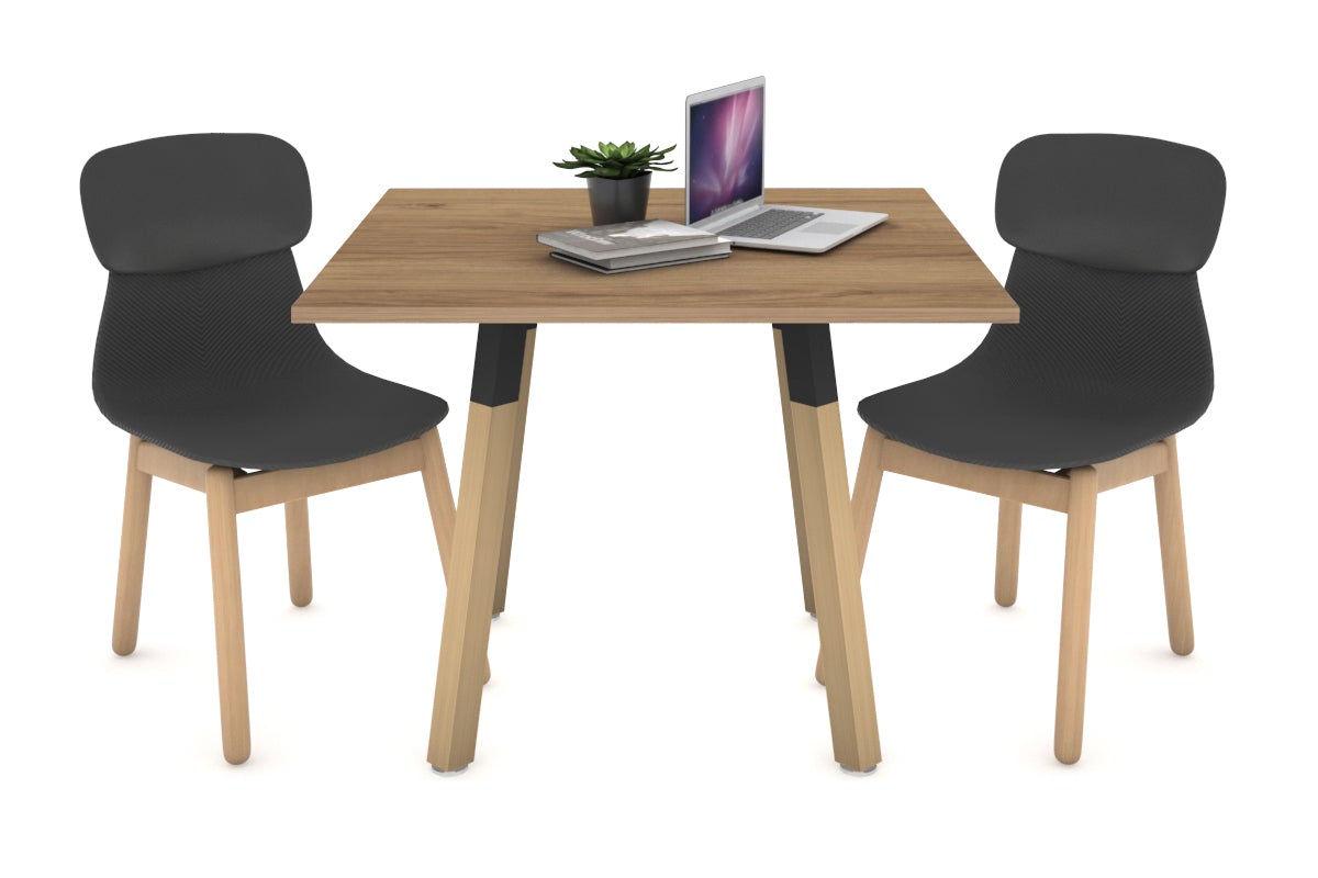 Quadro Wood Legs Square Table [800L x 800W]-black bracket salvage oak 