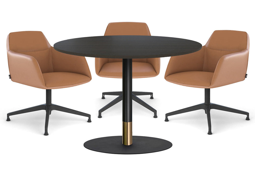 Rivoli Cafe Table Round Base Black/Rose Gold - Black Disc [1000 mm]-dark oak  