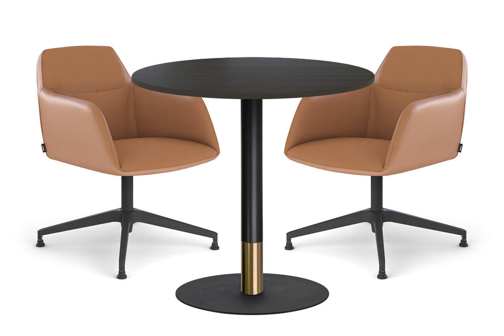 Rivoli Cafe Table Round Base Black/Rose Gold - Black Disc [600 mm]-dark oak  