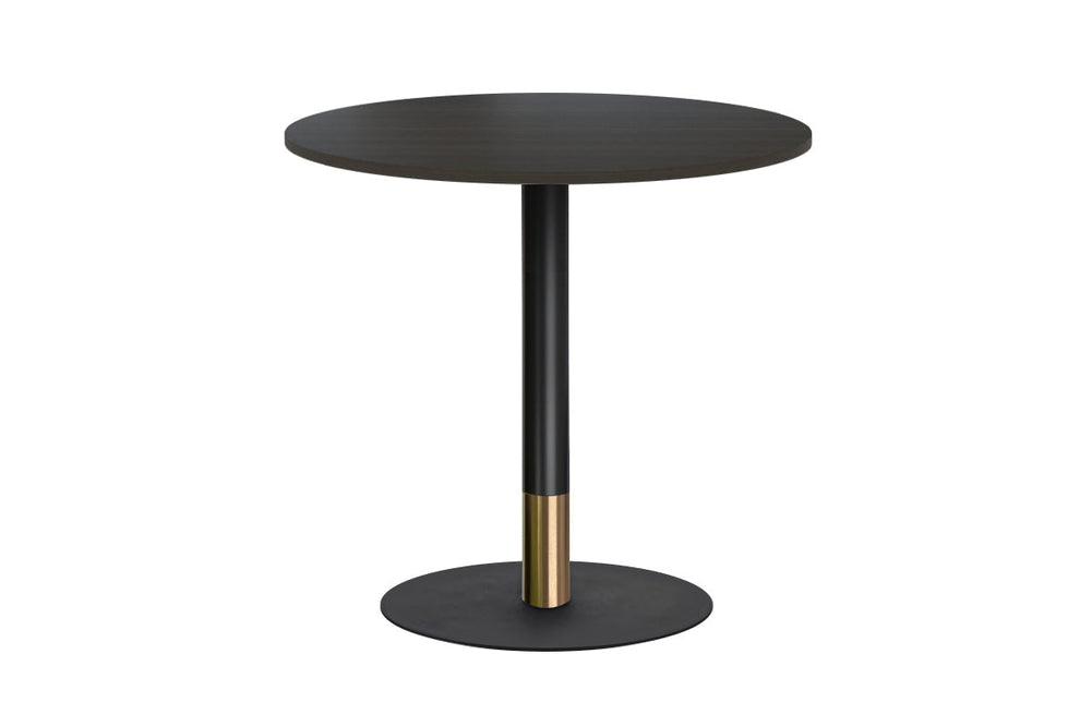 Rivoli Cafe Table Round Base Black/Rose Gold - Black Disc [600 mm]-dark oak  