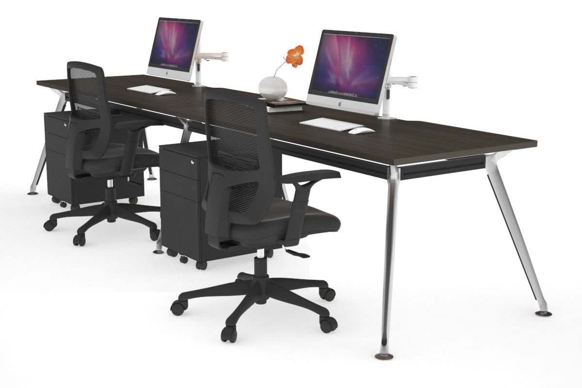 San Fran - 2 Person Office Workstation Run Chrome Leg [1400L x 800W with Cable Scallop] Jasonl dark oak 