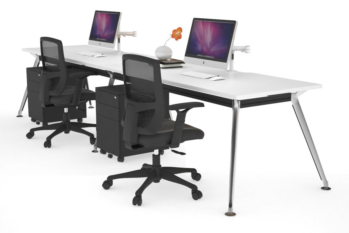 San Fran - 2 Person Office Workstation Run Chrome Leg [1400L x 800W with Cable Scallop] Jasonl white 