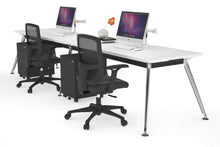  - San Fran - 2 Person Office Workstation Run Chrome Leg [1400L x 800W with Cable Scallop] - 1