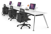  - San Fran - 3 Person Office Workstation Run Chrome Leg [1400L x 800W with Cable Scallop] - 1