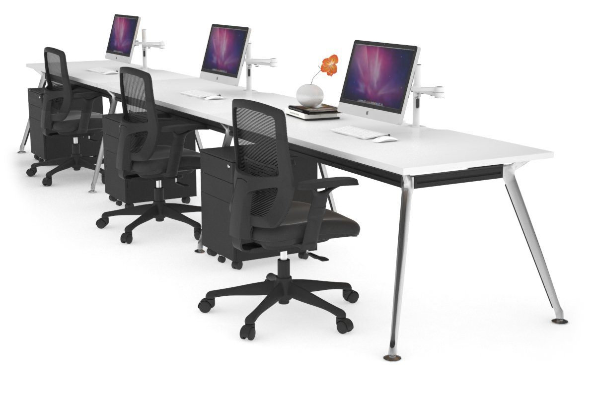 San Fran - 3 Person Office Workstation Run Chrome Leg [1600L x 800W with Cable Scallop] Jasonl white 