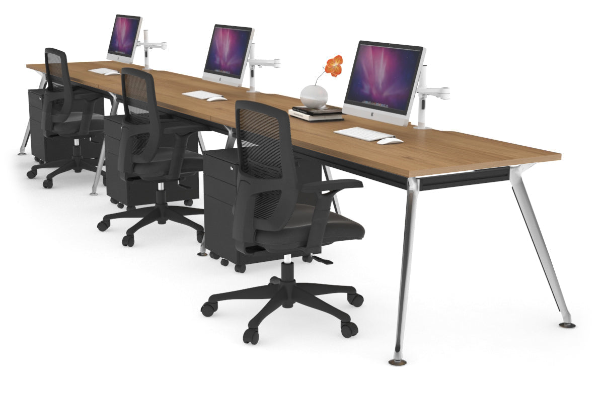 San Fran - 3 Person Office Workstation Run Chrome Leg [1600L x 800W with Cable Scallop] Jasonl salvage oak 