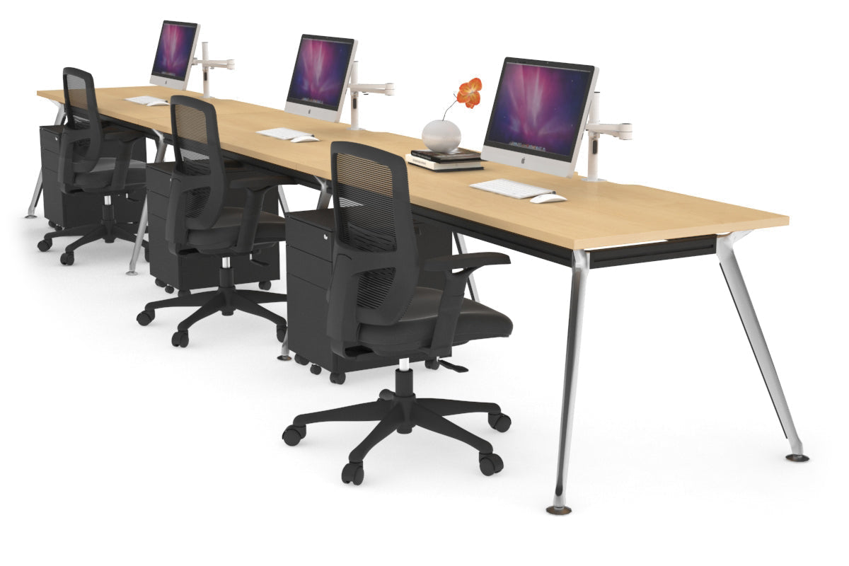 San Fran - 3 Person Office Workstation Run Chrome Leg [1600L x 800W with Cable Scallop] Jasonl maple 