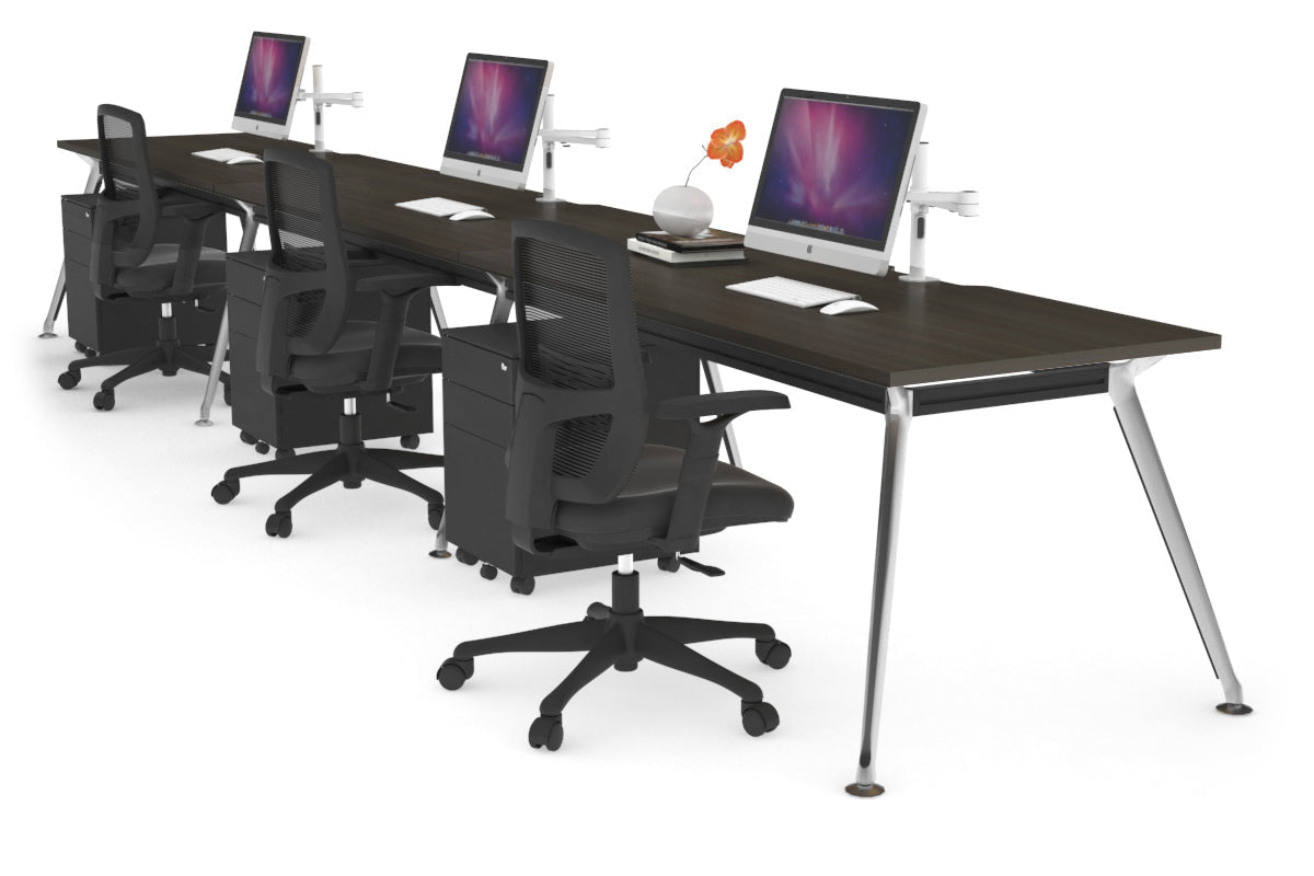 San Fran - 3 Person Office Workstation Run Chrome Leg [1600L x 800W with Cable Scallop] Jasonl dark oak 