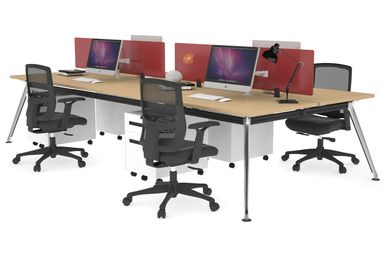 San Fran - 4 Person Office Workstation Desk Chrome Leg [1200L x 700W] Jasonl maple red perspex (400H x 800W) 