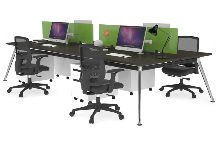 San Fran - 4 Person Office Workstation Desk Chrome Leg [1200L x 700W] Jasonl dark oak green perspex (400H x 800W) 