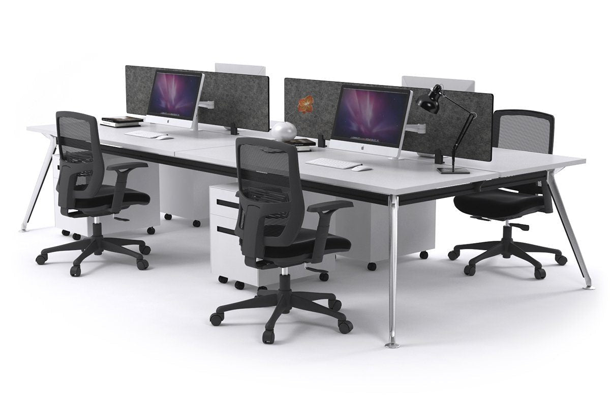 San Fran - 4 Person Office Workstation Desk Chrome Leg [1200L x 700W] Jasonl white echo grey (400H x 800W) 