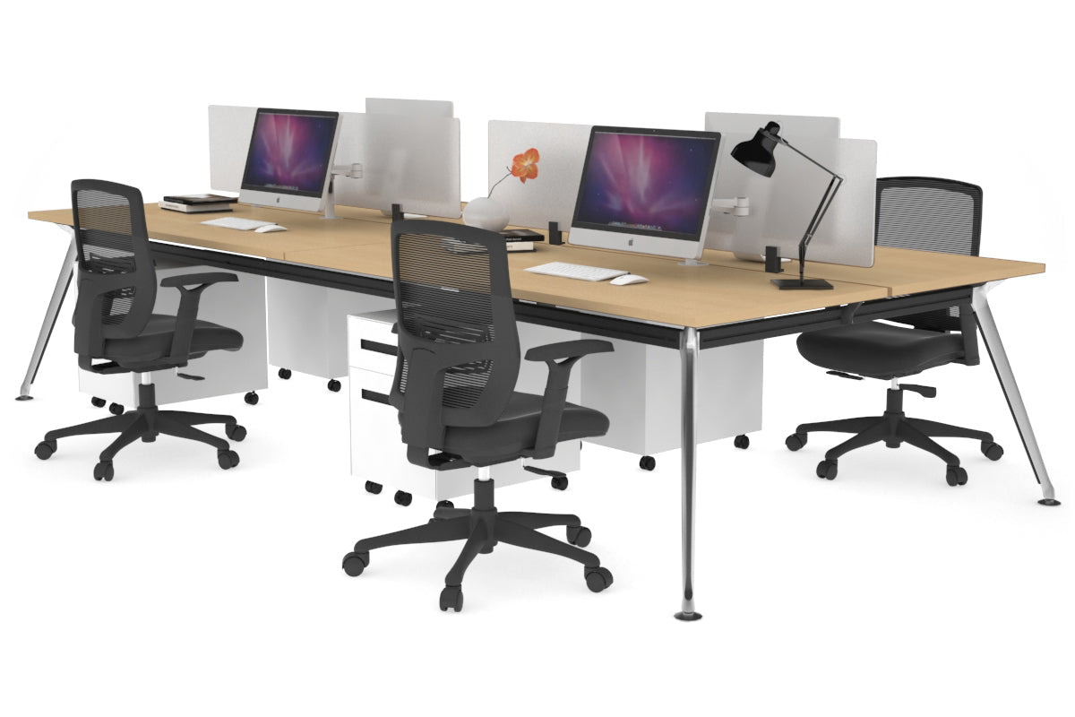San Fran - 4 Person Office Workstation Desk Chrome Leg [1200L x 700W] Jasonl maple white perspex (400H x 800W) 