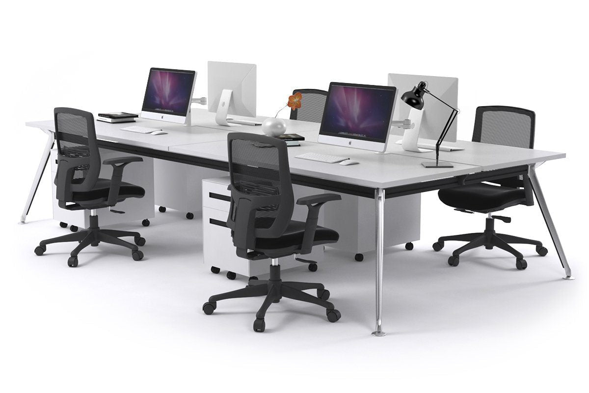 San Fran - 4 Person Office Workstation Desk Chrome Leg [1200L x 700W] Jasonl white none 