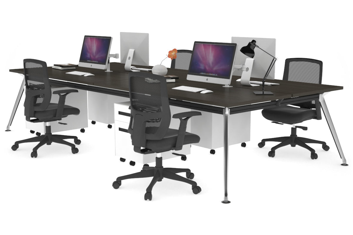 San Fran - 4 Person Office Workstation Desk Chrome Leg [1200L x 700W] Jasonl dark oak none 