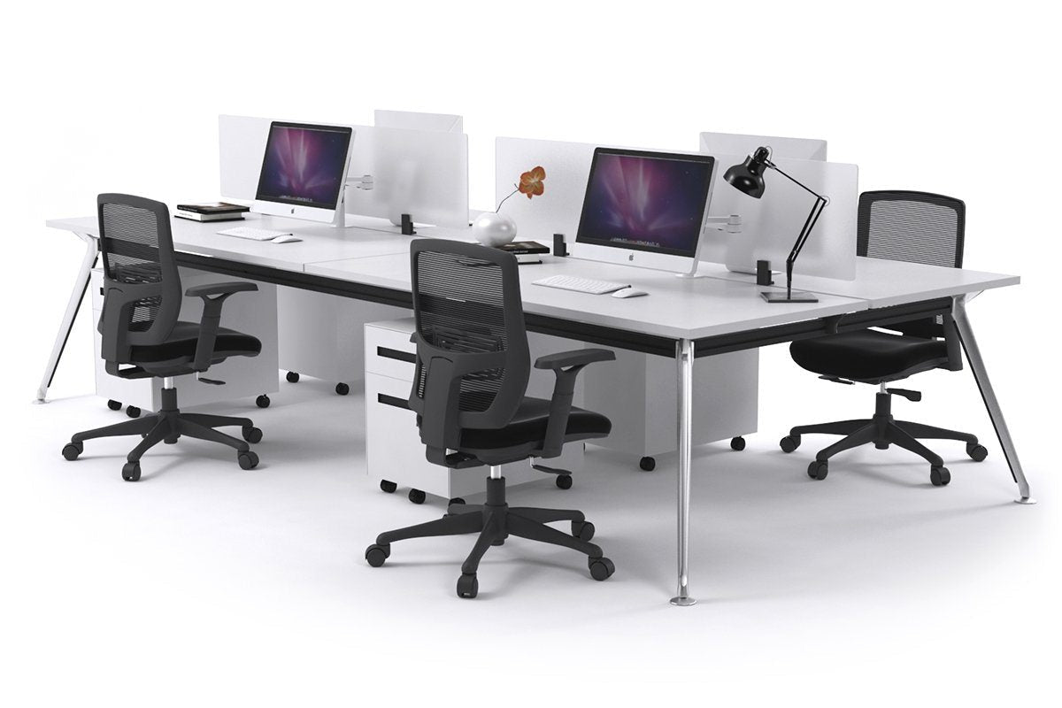 San Fran - 4 Person Office Workstation Desk Chrome Leg [1200L x 700W] Jasonl white white perspex (400H x 800W) 