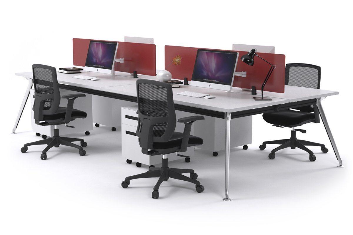 San Fran - 4 Person Office Workstation Desk Chrome Leg [1200L x 700W] Jasonl white red perspex (400H x 800W) 