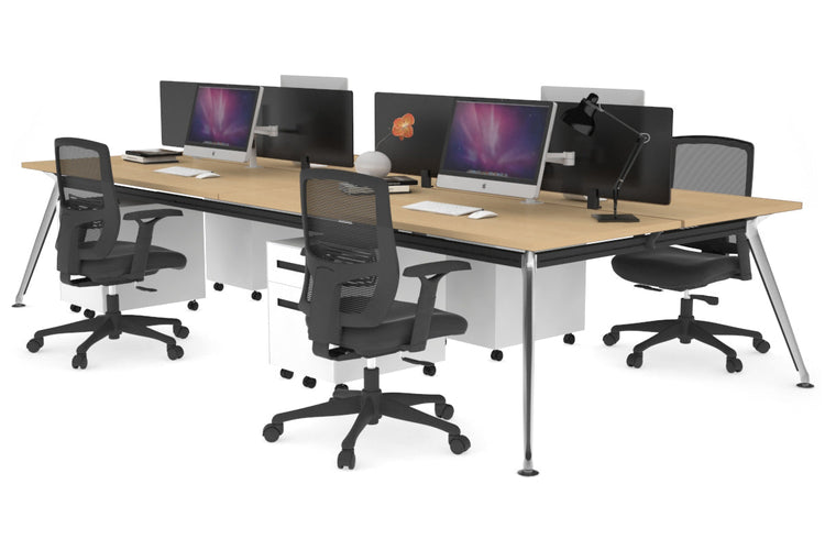 San Fran - 4 Person Office Workstation Desk Chrome Leg [1200L x 700W] Jasonl maple black perspex (400H x 800W) 